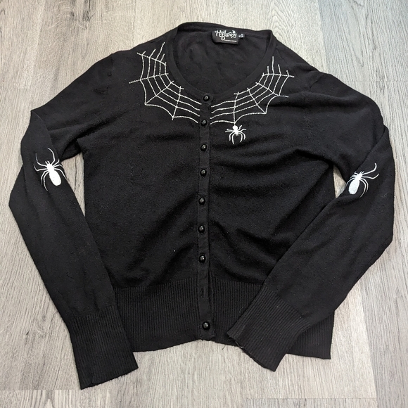 Hell Bunny Sweaters - Hell Bunny Spider Web Cardigan Black Size Medium UK12 Goth Alt Retro